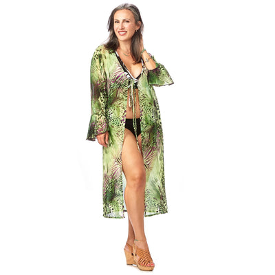 Ruffled Sleeve Kimono with Tie